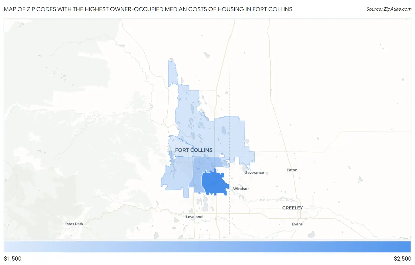 Zip Codes with the Highest Owner-Occupied Median Costs of Housing in Fort Collins Map