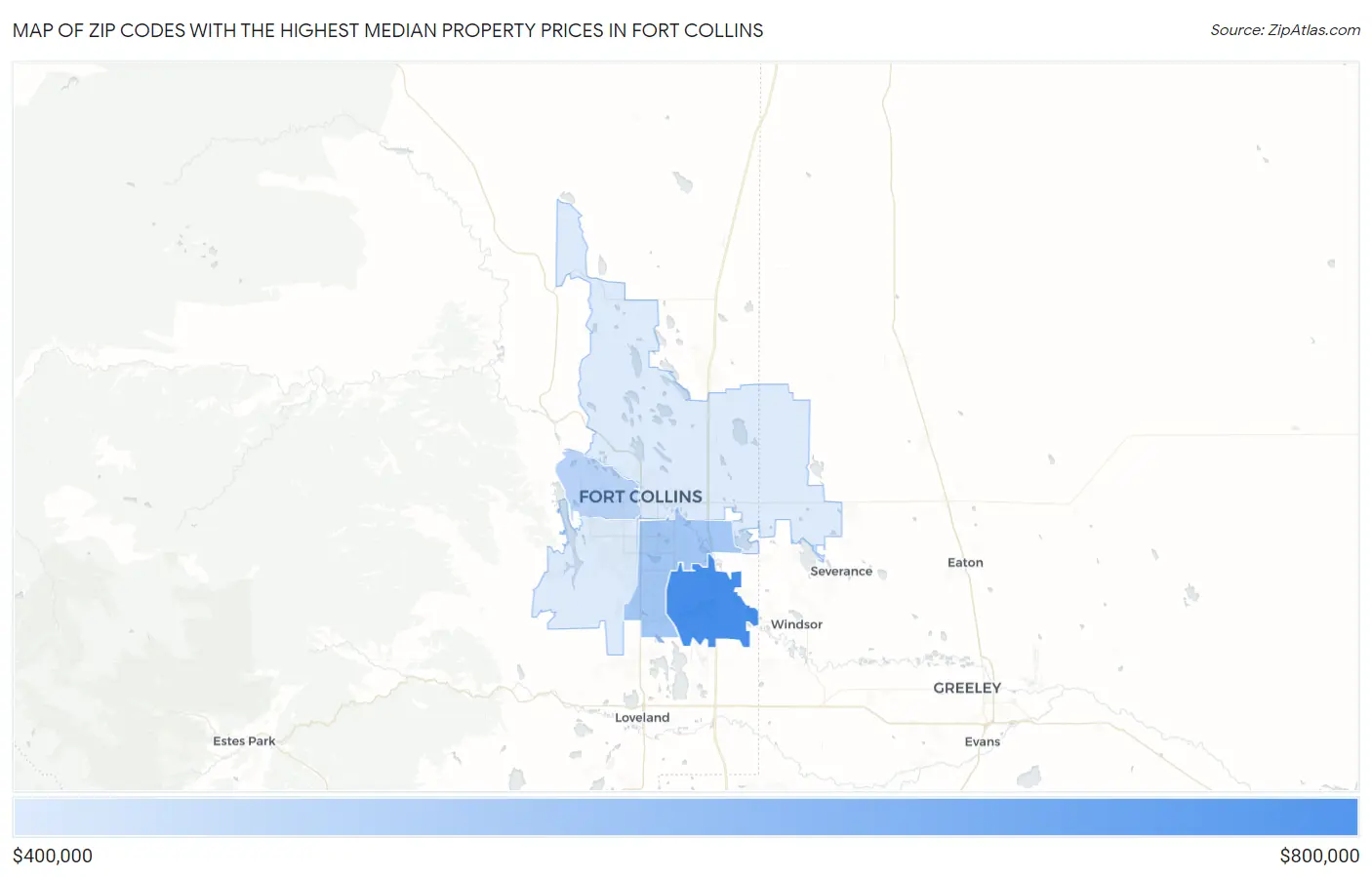 Zip Codes with the Highest Median Property Prices in Fort Collins Map