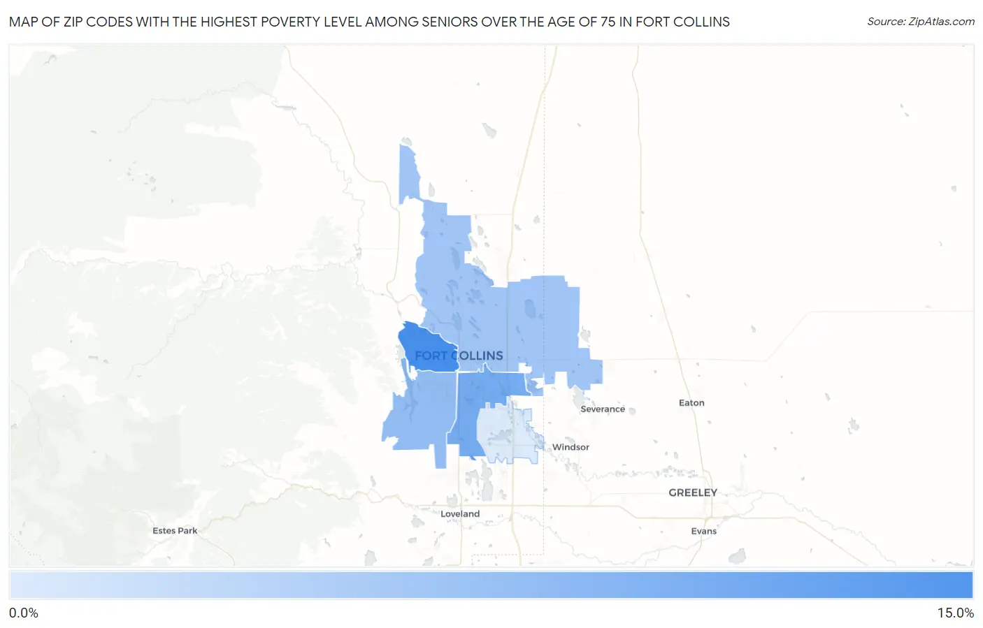 Zip Codes with the Highest Poverty Level Among Seniors Over the Age of 75 in Fort Collins Map