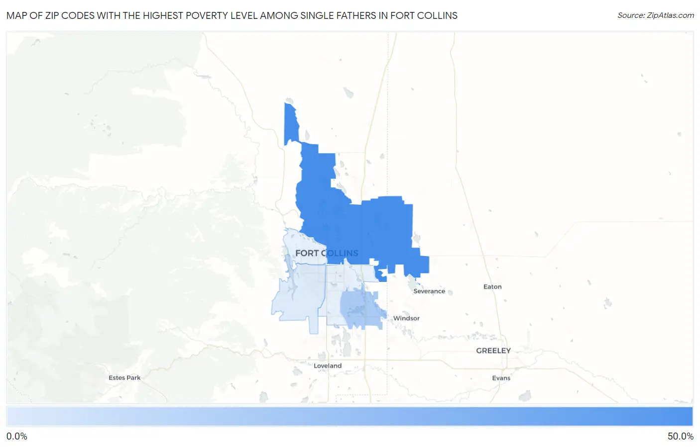 Zip Codes with the Highest Poverty Level Among Single Fathers in Fort Collins Map