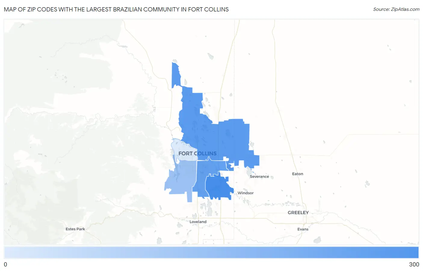 Zip Codes with the Largest Brazilian Community in Fort Collins Map