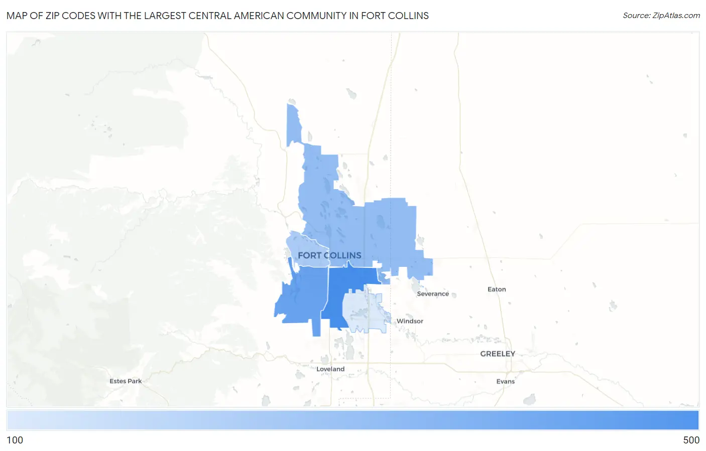 Zip Codes with the Largest Central American Community in Fort Collins Map