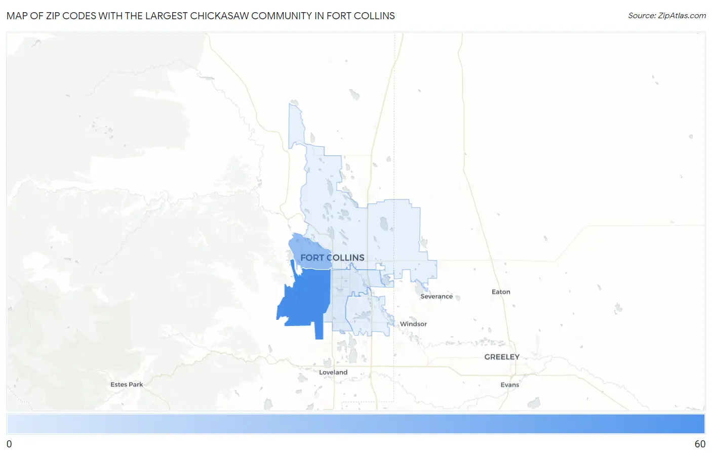 Zip Codes with the Largest Chickasaw Community in Fort Collins Map