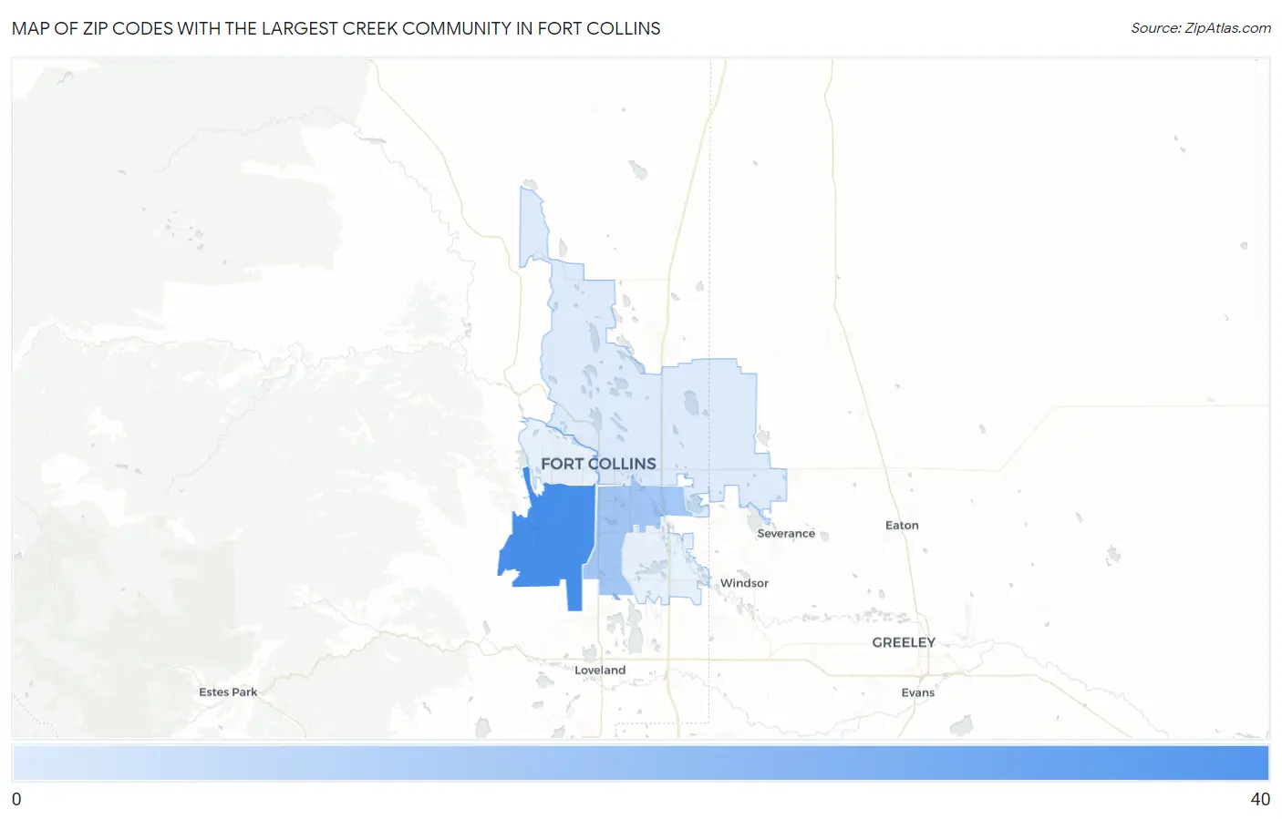 Zip Codes with the Largest Creek Community in Fort Collins Map