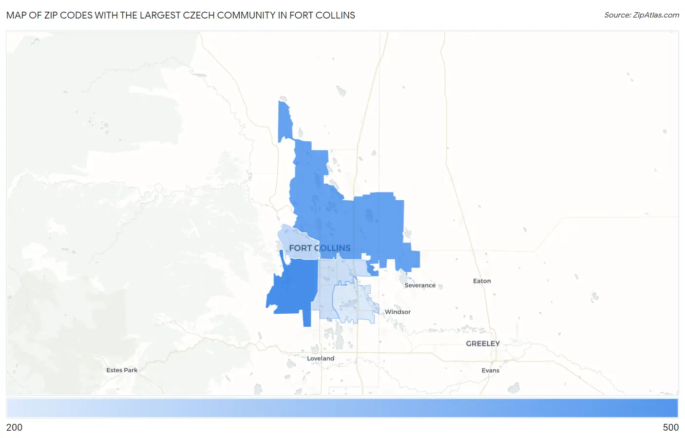 Zip Codes with the Largest Czech Community in Fort Collins Map