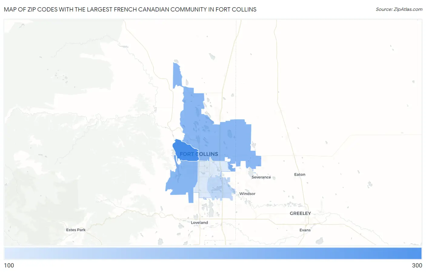 Zip Codes with the Largest French Canadian Community in Fort Collins Map