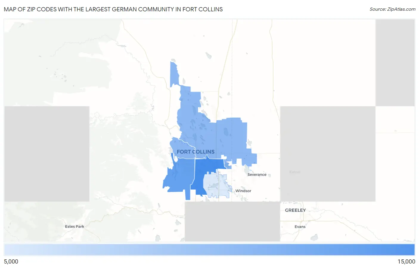 Zip Codes with the Largest German Community in Fort Collins Map