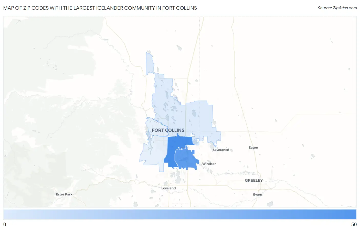 Zip Codes with the Largest Icelander Community in Fort Collins Map