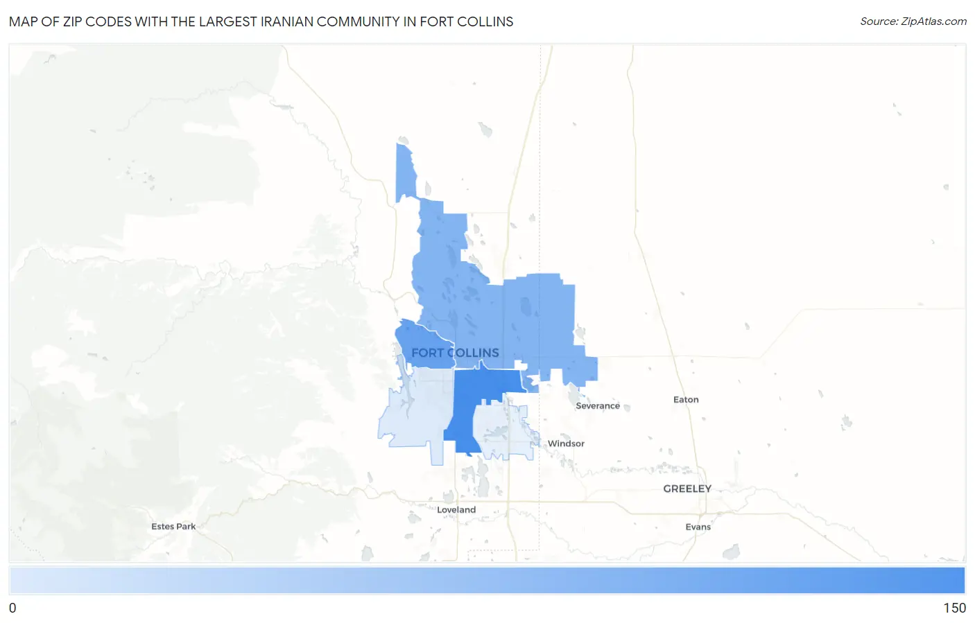 Zip Codes with the Largest Iranian Community in Fort Collins Map