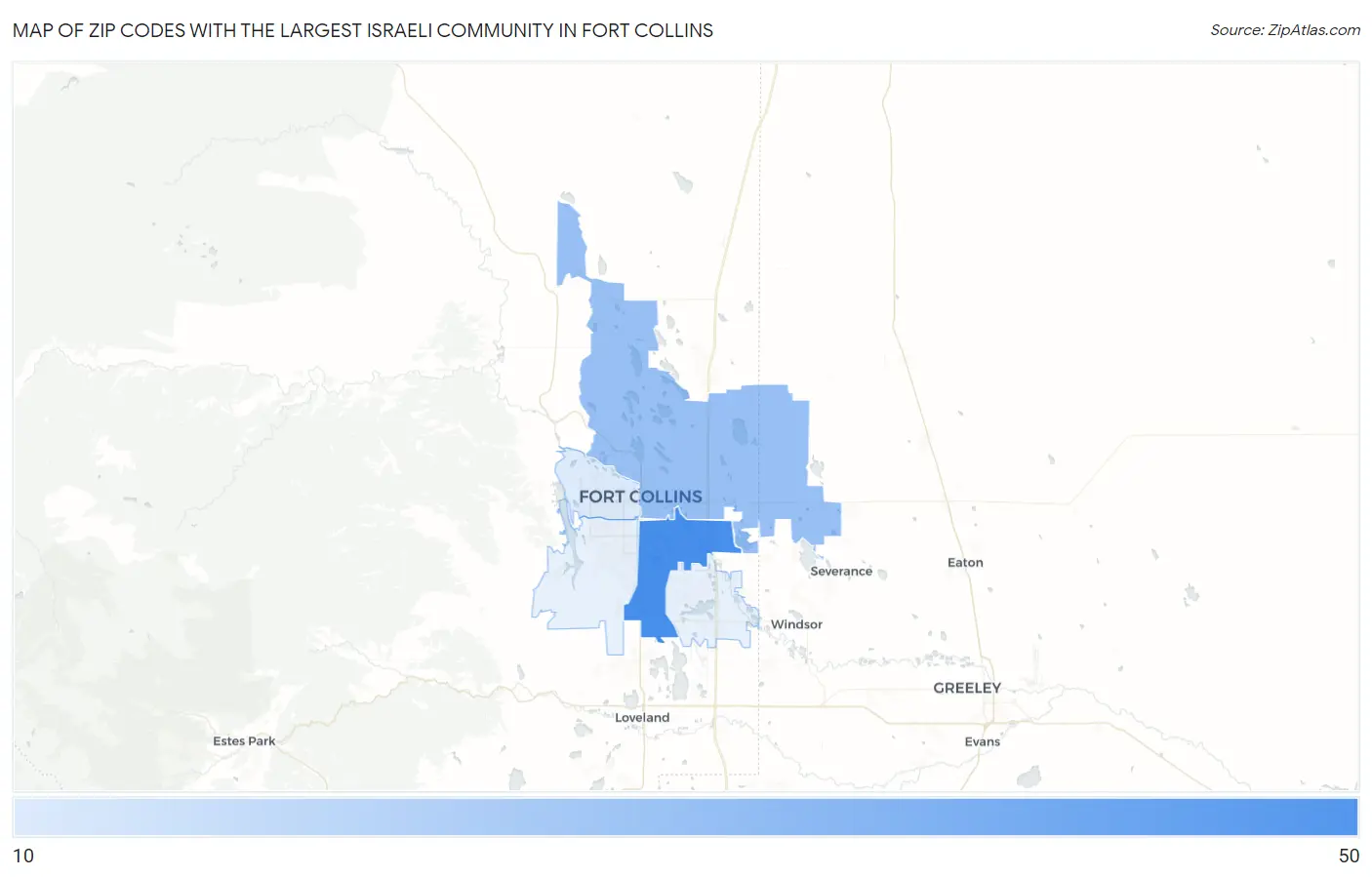 Zip Codes with the Largest Israeli Community in Fort Collins Map