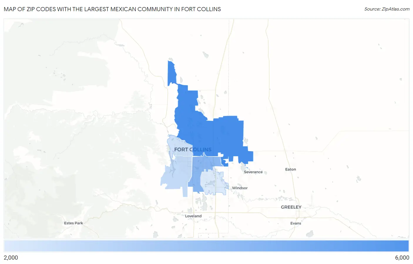 Zip Codes with the Largest Mexican Community in Fort Collins Map