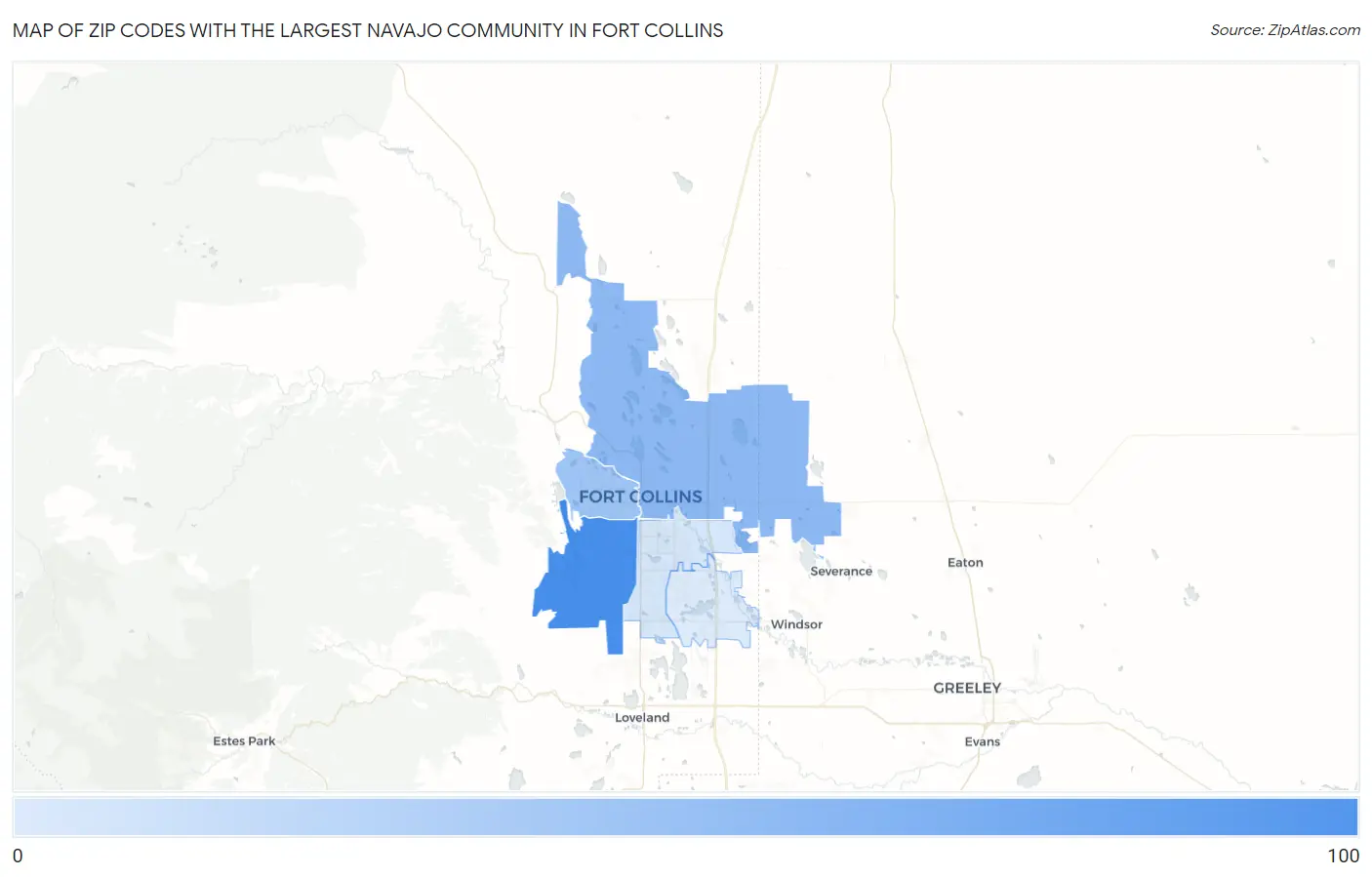 Zip Codes with the Largest Navajo Community in Fort Collins Map