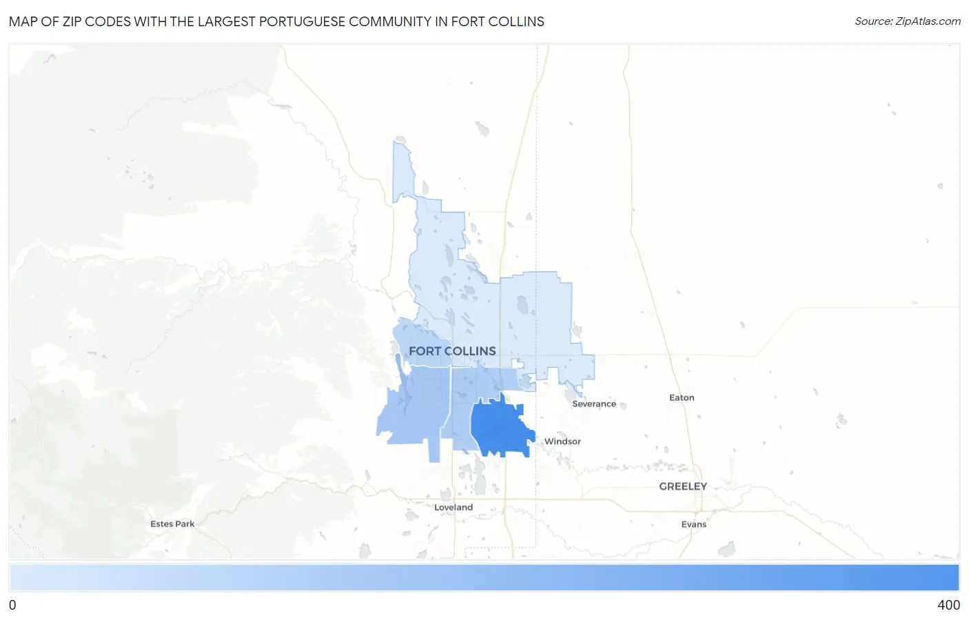Zip Codes with the Largest Portuguese Community in Fort Collins Map