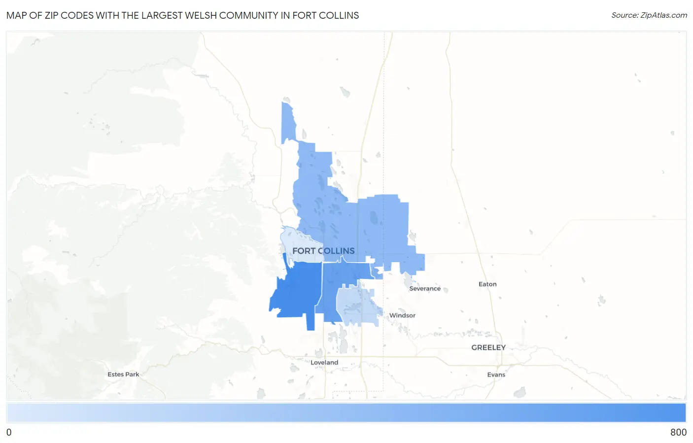 Zip Codes with the Largest Welsh Community in Fort Collins Map