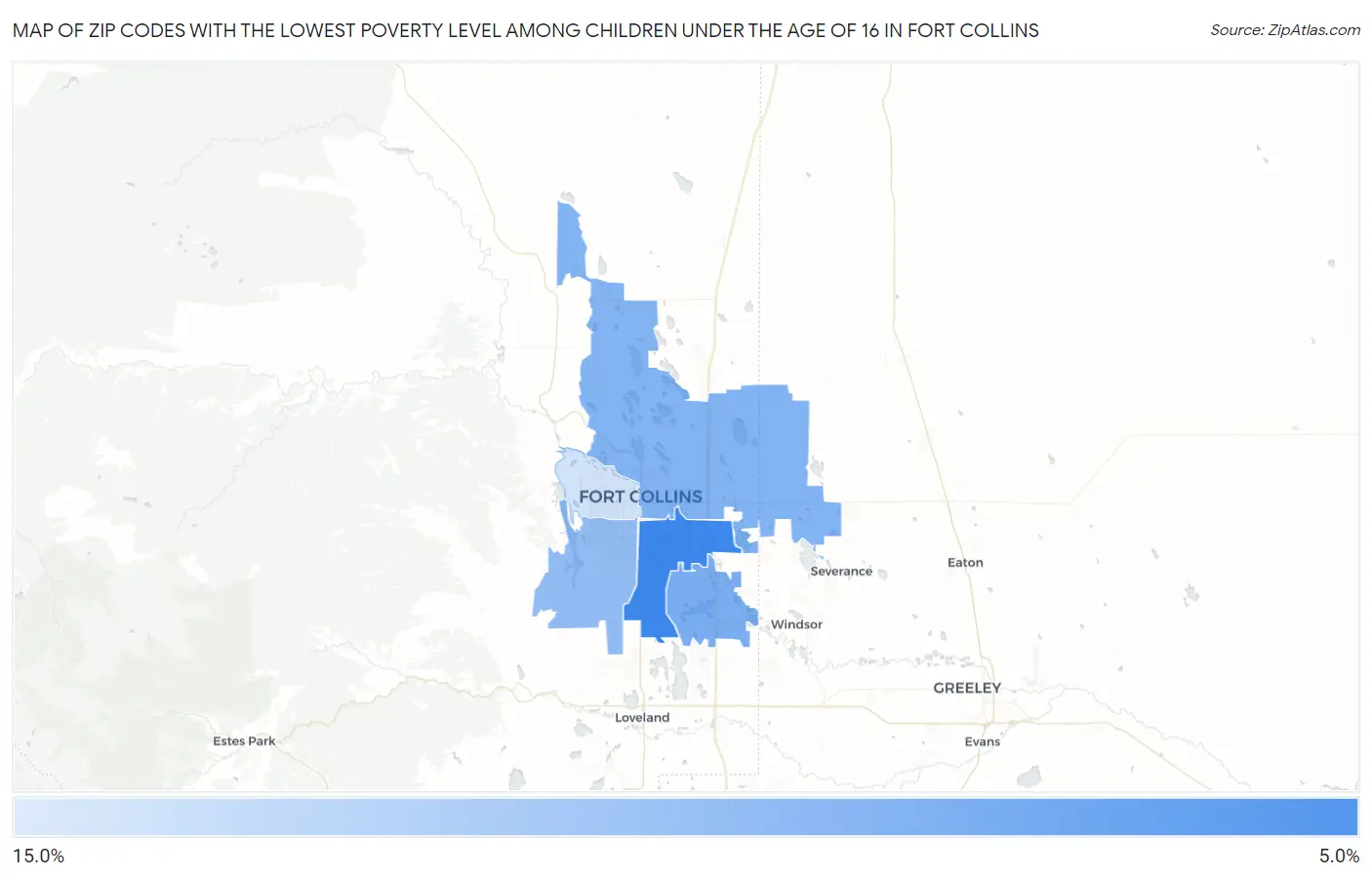 Zip Codes with the Lowest Poverty Level Among Children Under the Age of 16 in Fort Collins Map