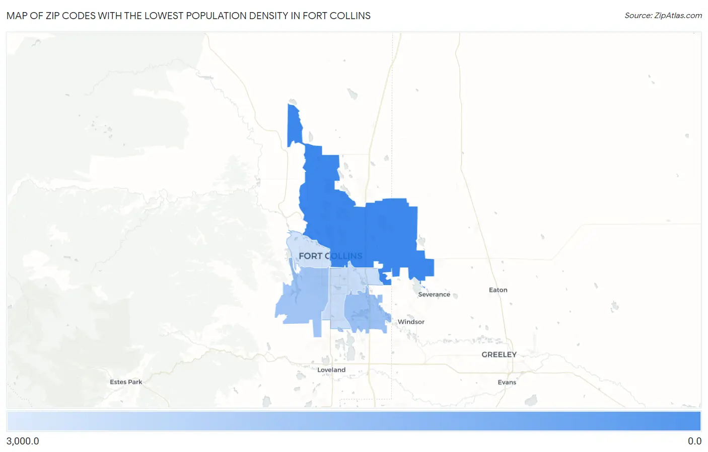 Zip Codes with the Lowest Population Density in Fort Collins Map