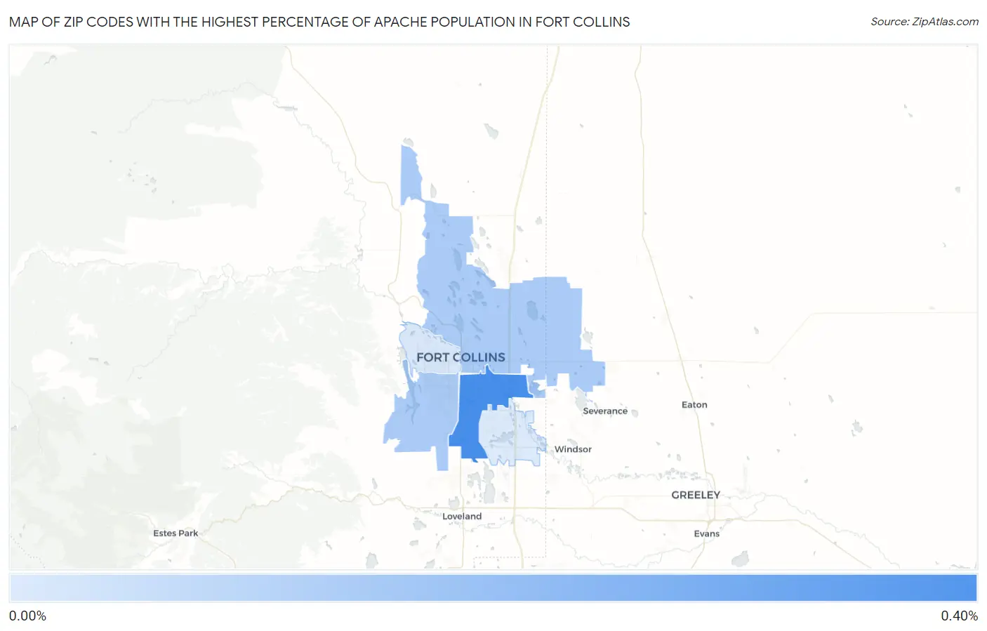 Zip Codes with the Highest Percentage of Apache Population in Fort Collins Map