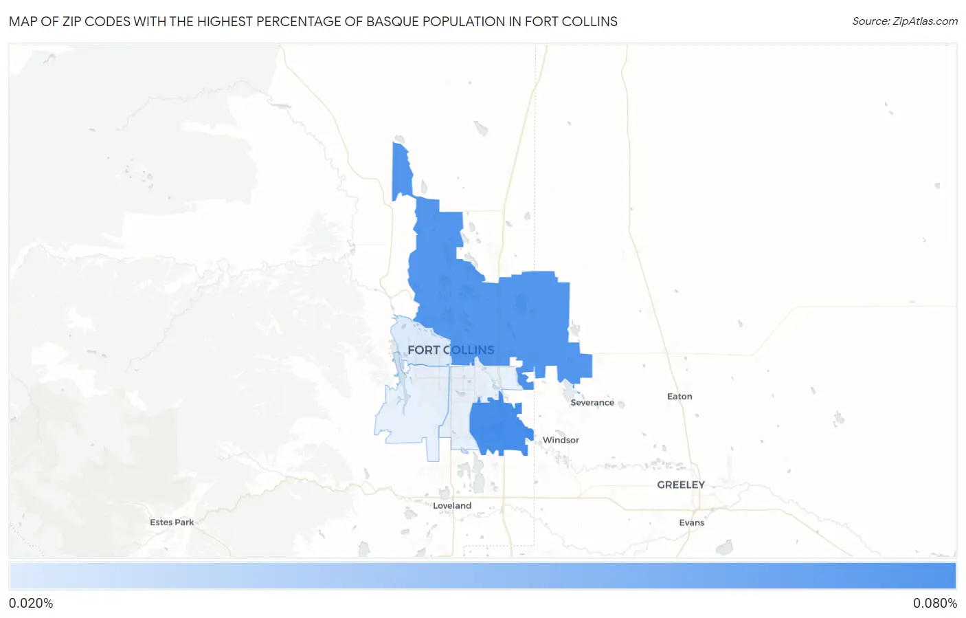 Zip Codes with the Highest Percentage of Basque Population in Fort Collins Map