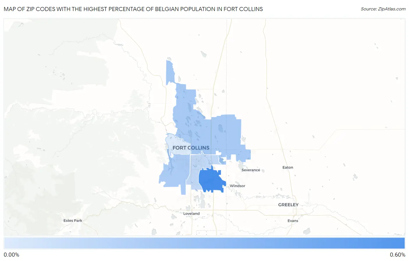 Zip Codes with the Highest Percentage of Belgian Population in Fort Collins Map