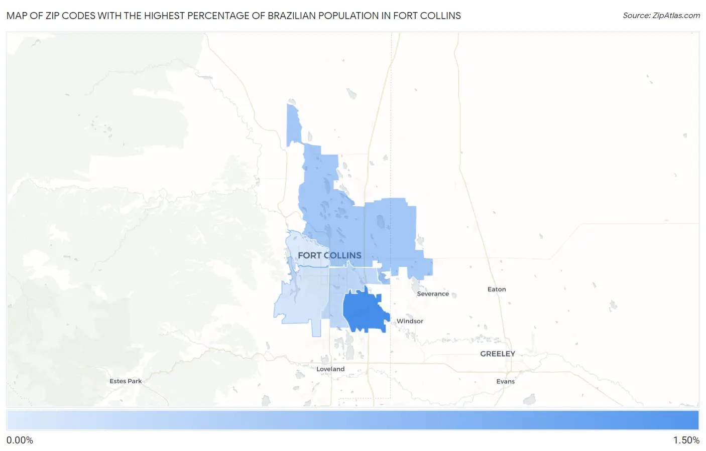 Zip Codes with the Highest Percentage of Brazilian Population in Fort Collins Map