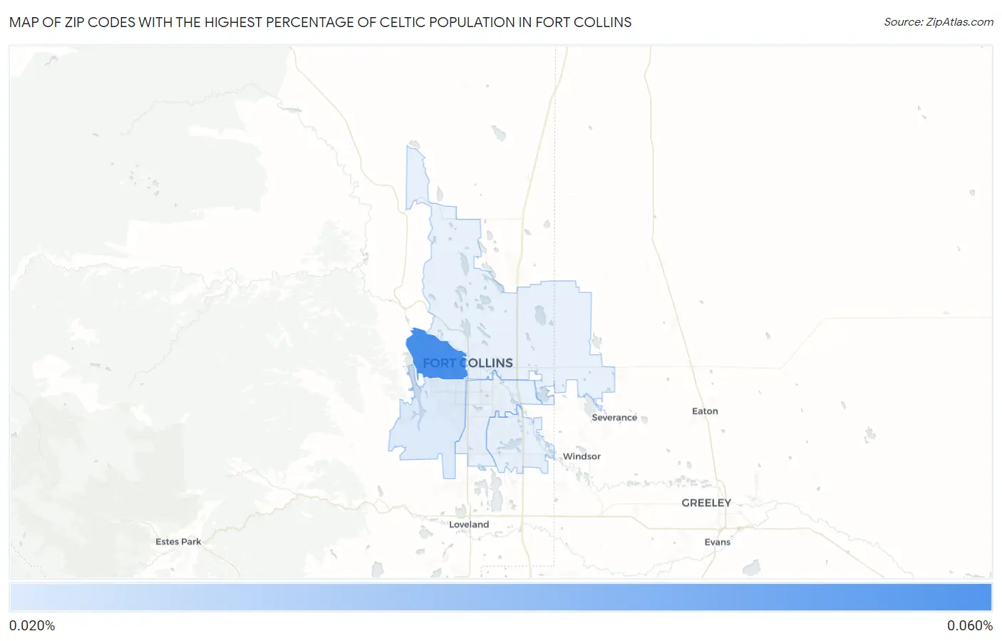 Zip Codes with the Highest Percentage of Celtic Population in Fort Collins Map