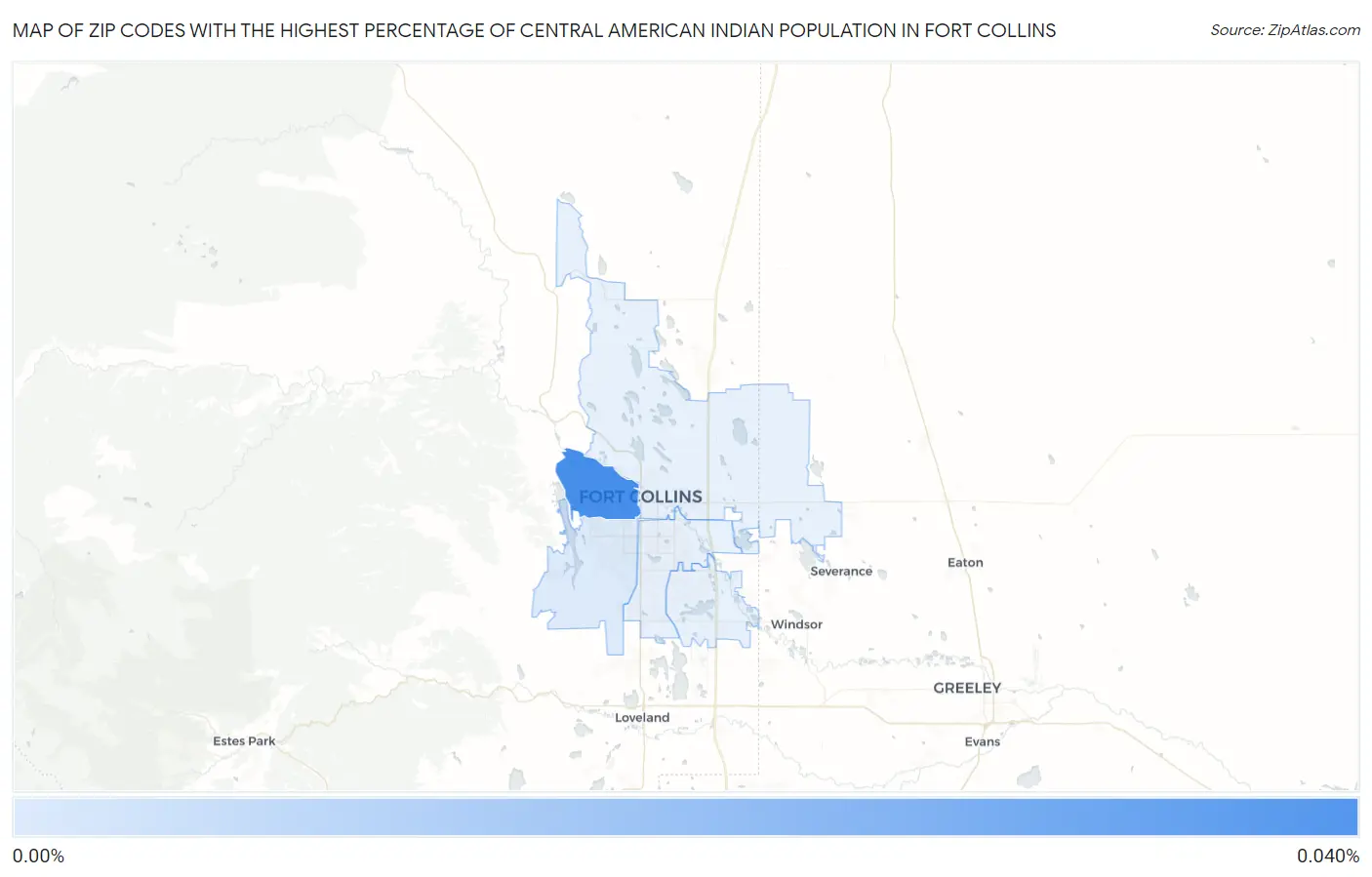 Zip Codes with the Highest Percentage of Central American Indian Population in Fort Collins Map