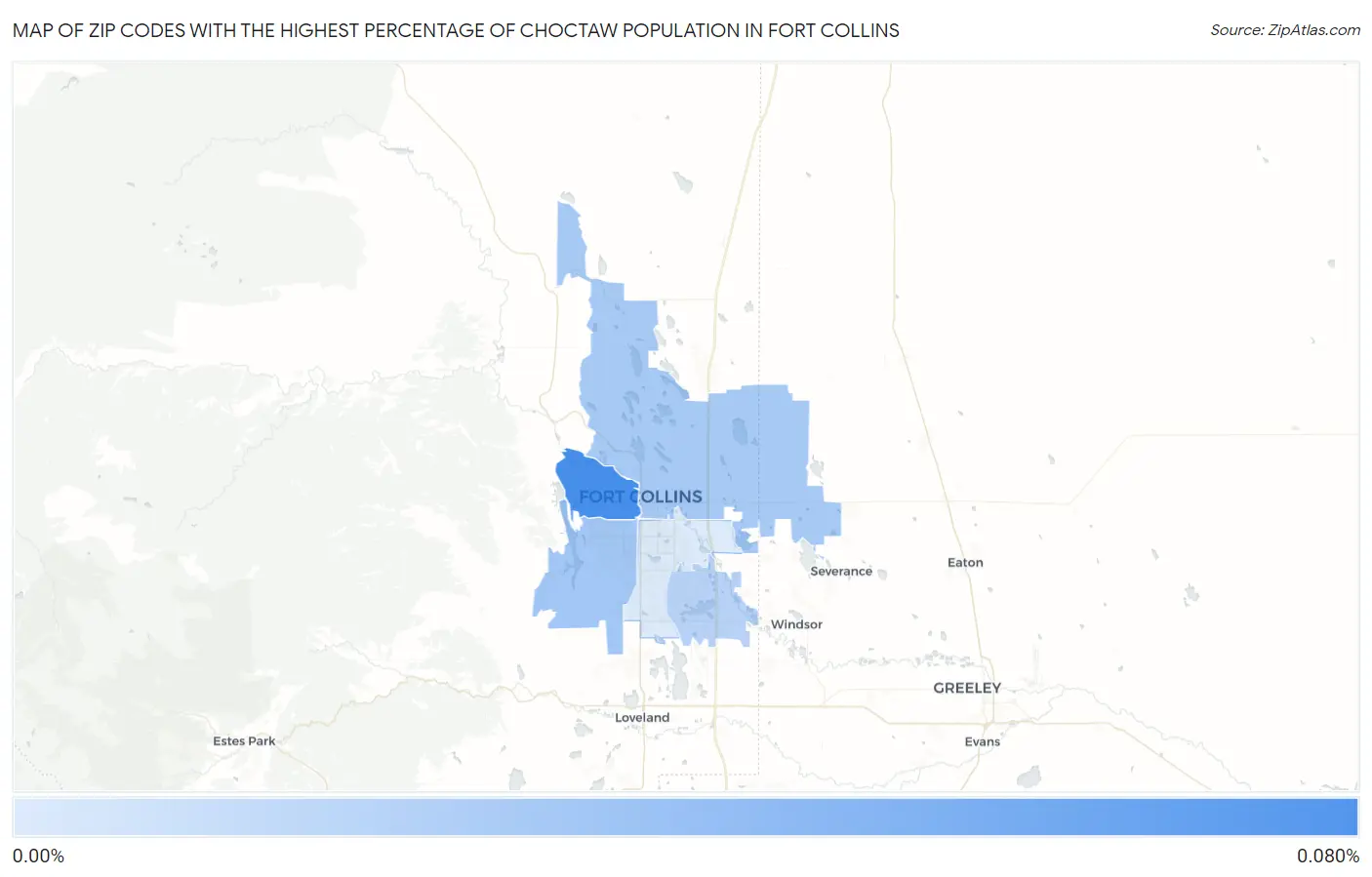 Zip Codes with the Highest Percentage of Choctaw Population in Fort Collins Map
