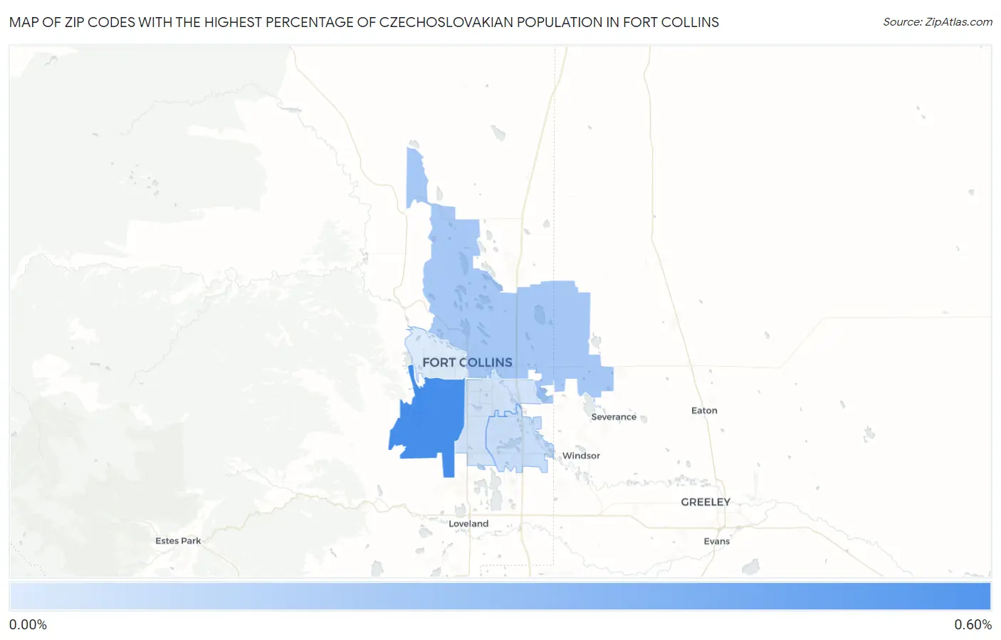 Zip Codes with the Highest Percentage of Czechoslovakian Population in Fort Collins Map