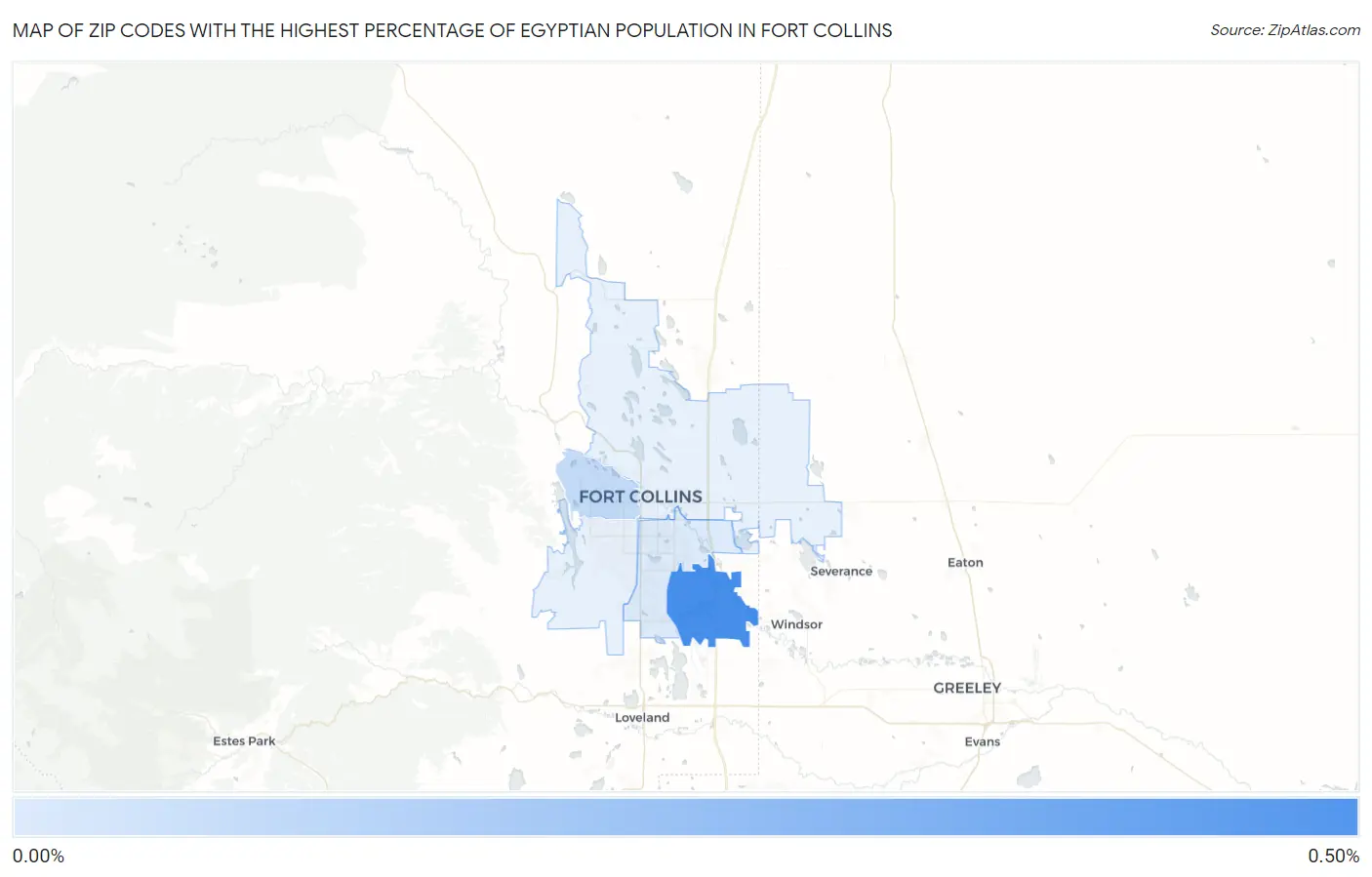 Zip Codes with the Highest Percentage of Egyptian Population in Fort Collins Map