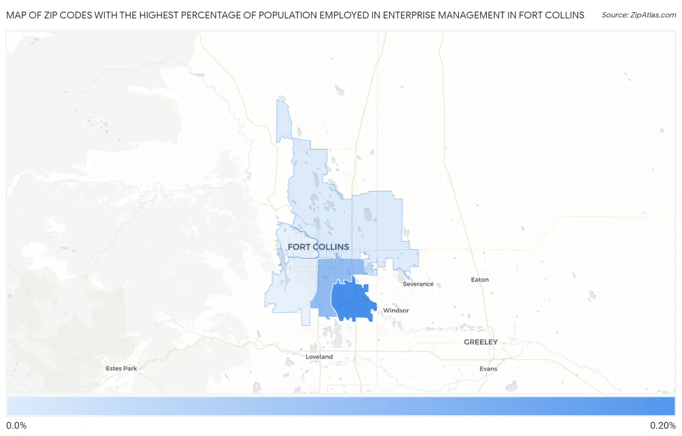 Zip Codes with the Highest Percentage of Population Employed in Enterprise Management in Fort Collins Map