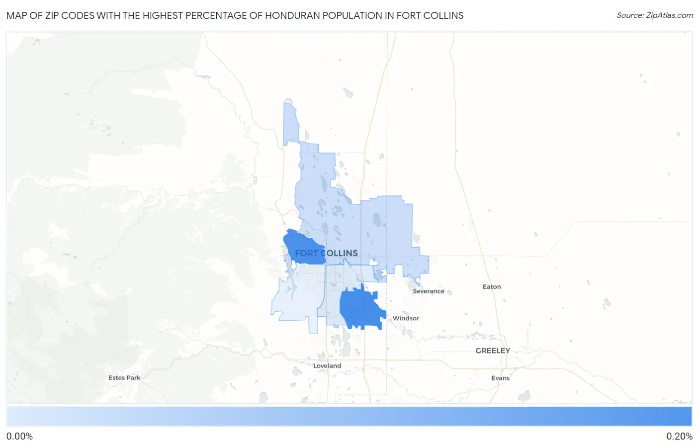 Zip Codes with the Highest Percentage of Honduran Population in Fort Collins Map