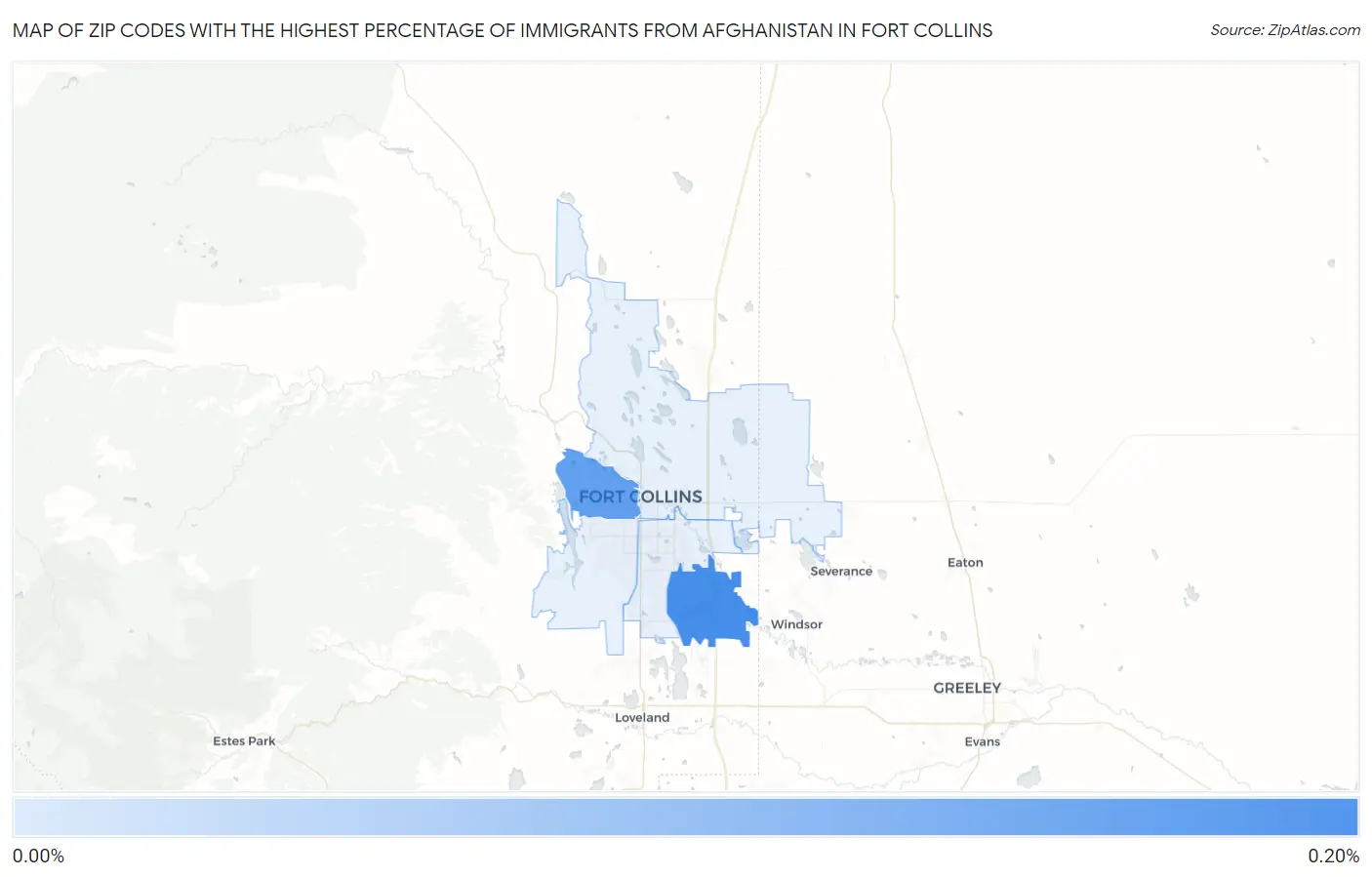 Zip Codes with the Highest Percentage of Immigrants from Afghanistan in Fort Collins Map