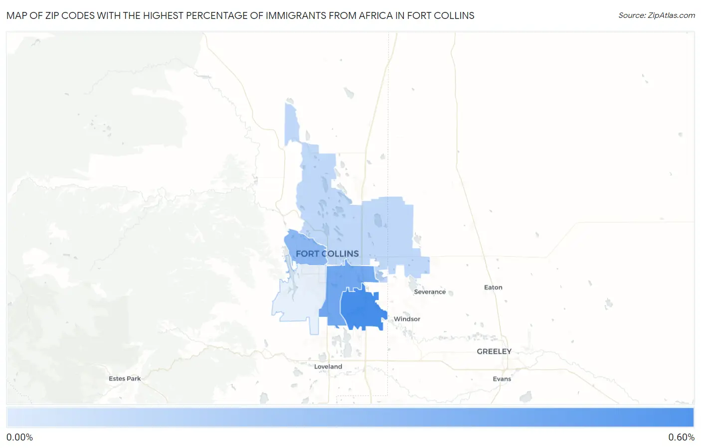 Zip Codes with the Highest Percentage of Immigrants from Africa in Fort Collins Map