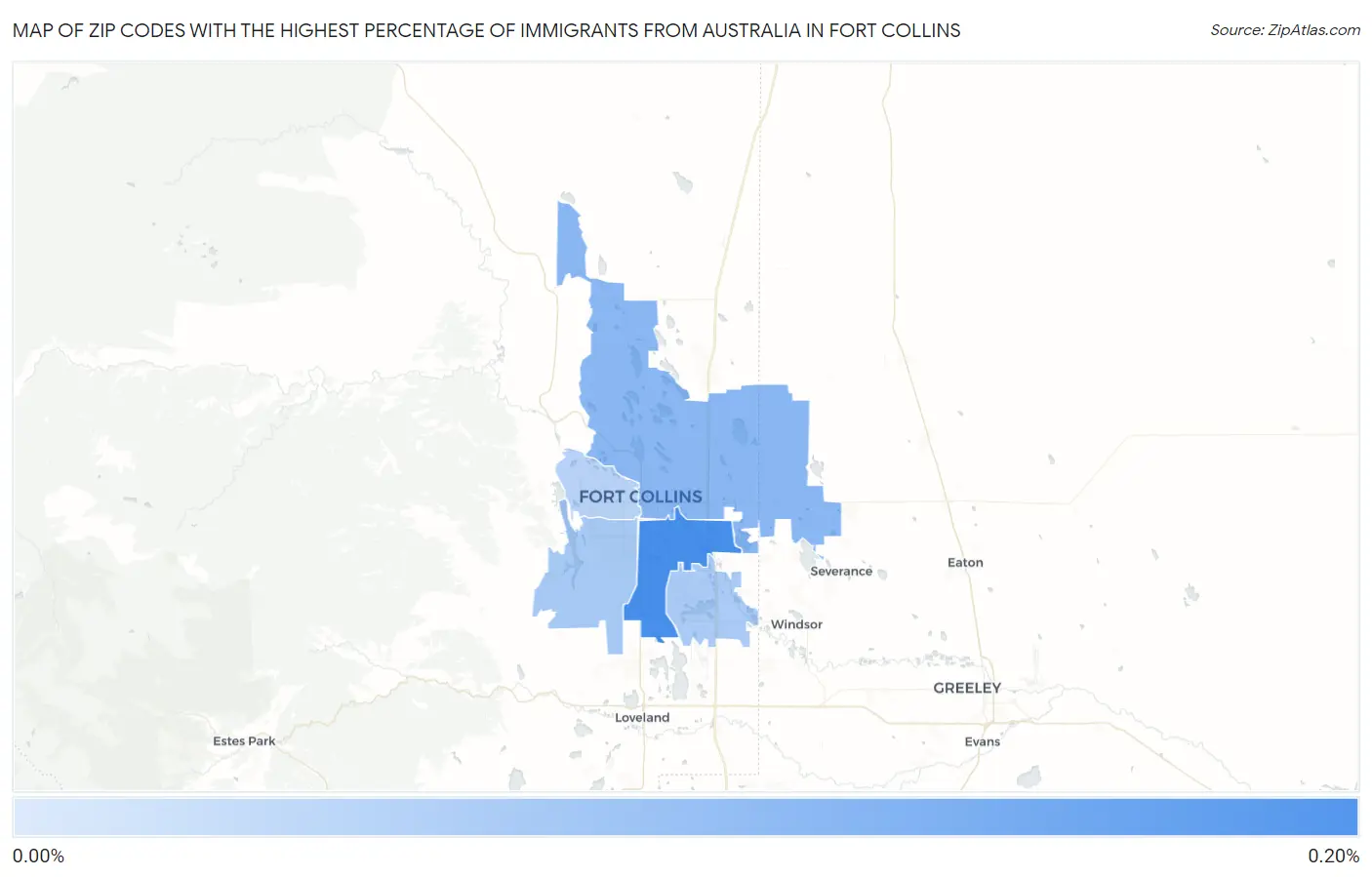 Zip Codes with the Highest Percentage of Immigrants from Australia in Fort Collins Map