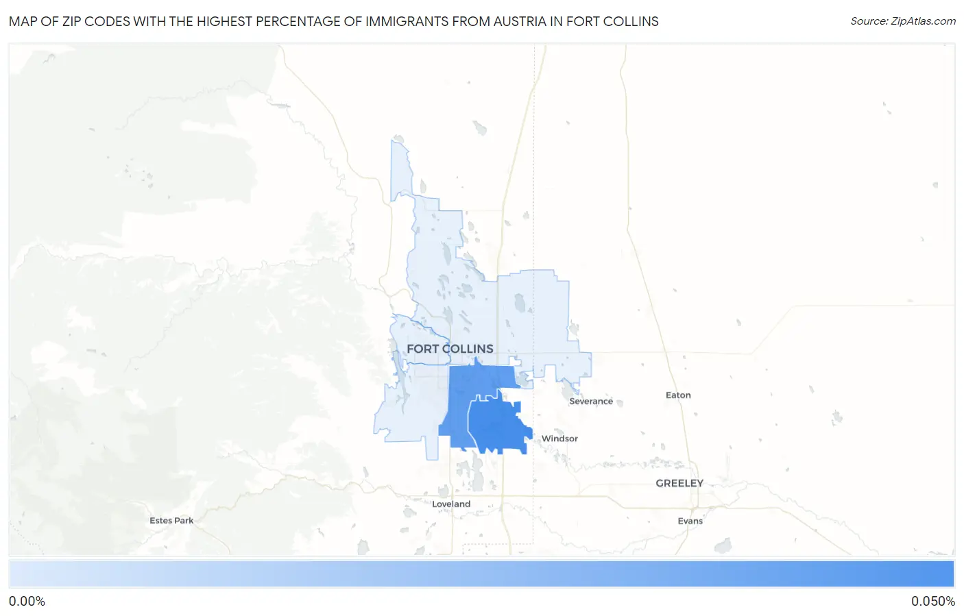Zip Codes with the Highest Percentage of Immigrants from Austria in Fort Collins Map