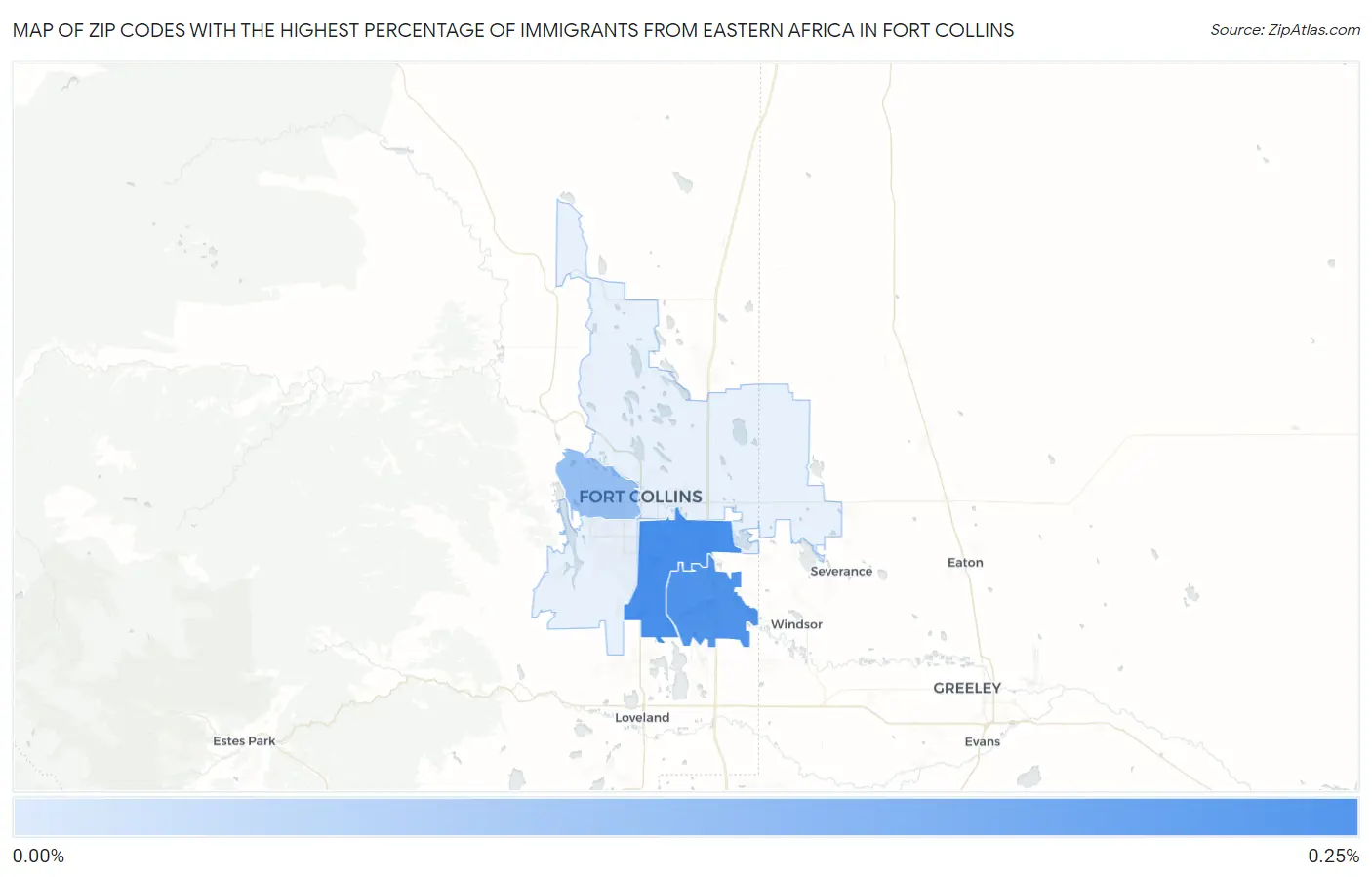 Zip Codes with the Highest Percentage of Immigrants from Eastern Africa in Fort Collins Map