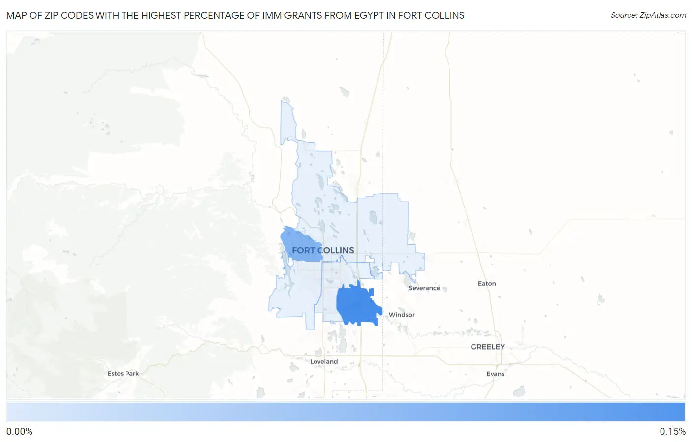 Zip Codes with the Highest Percentage of Immigrants from Egypt in Fort Collins Map