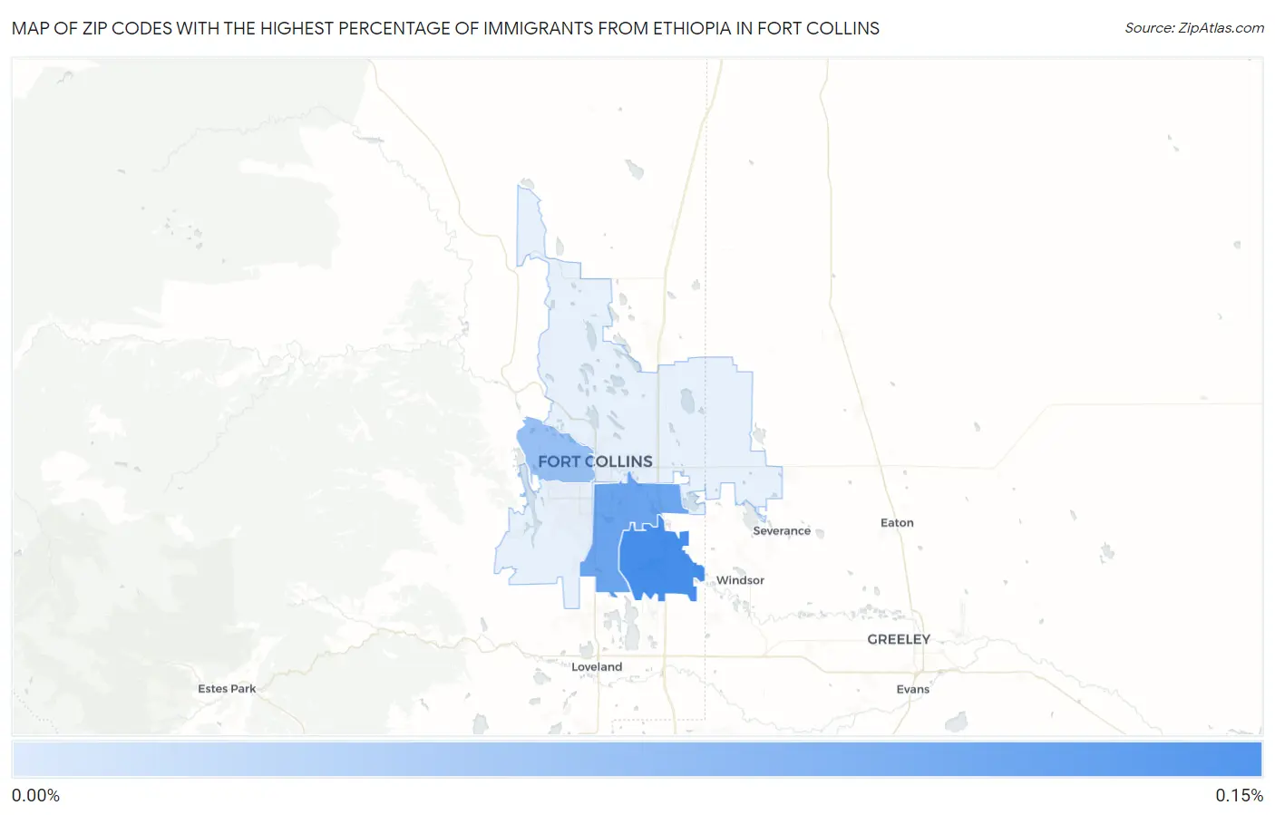 Zip Codes with the Highest Percentage of Immigrants from Ethiopia in Fort Collins Map