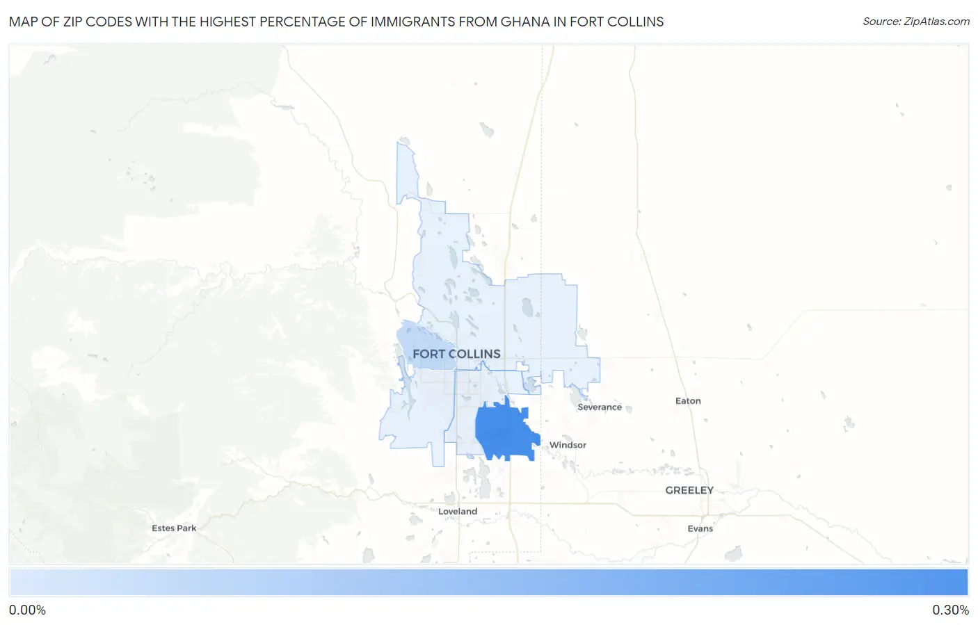 Zip Codes with the Highest Percentage of Immigrants from Ghana in Fort Collins Map