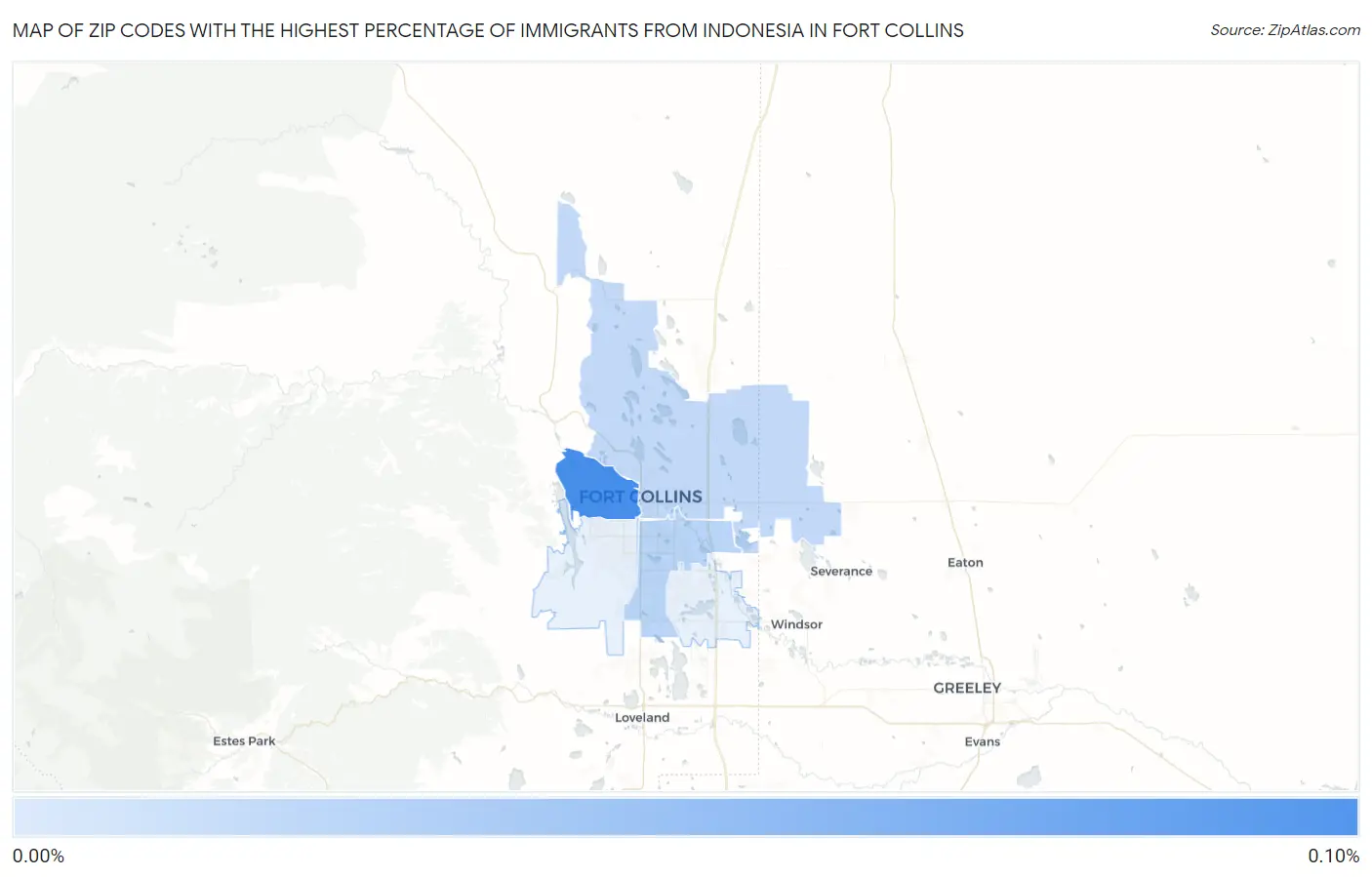 Zip Codes with the Highest Percentage of Immigrants from Indonesia in Fort Collins Map