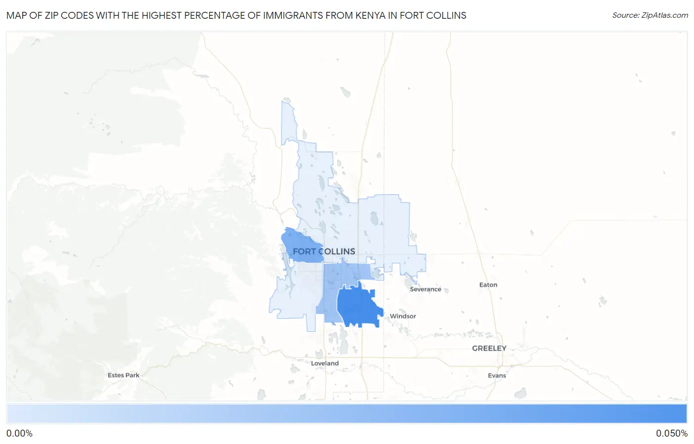 Zip Codes with the Highest Percentage of Immigrants from Kenya in Fort Collins Map