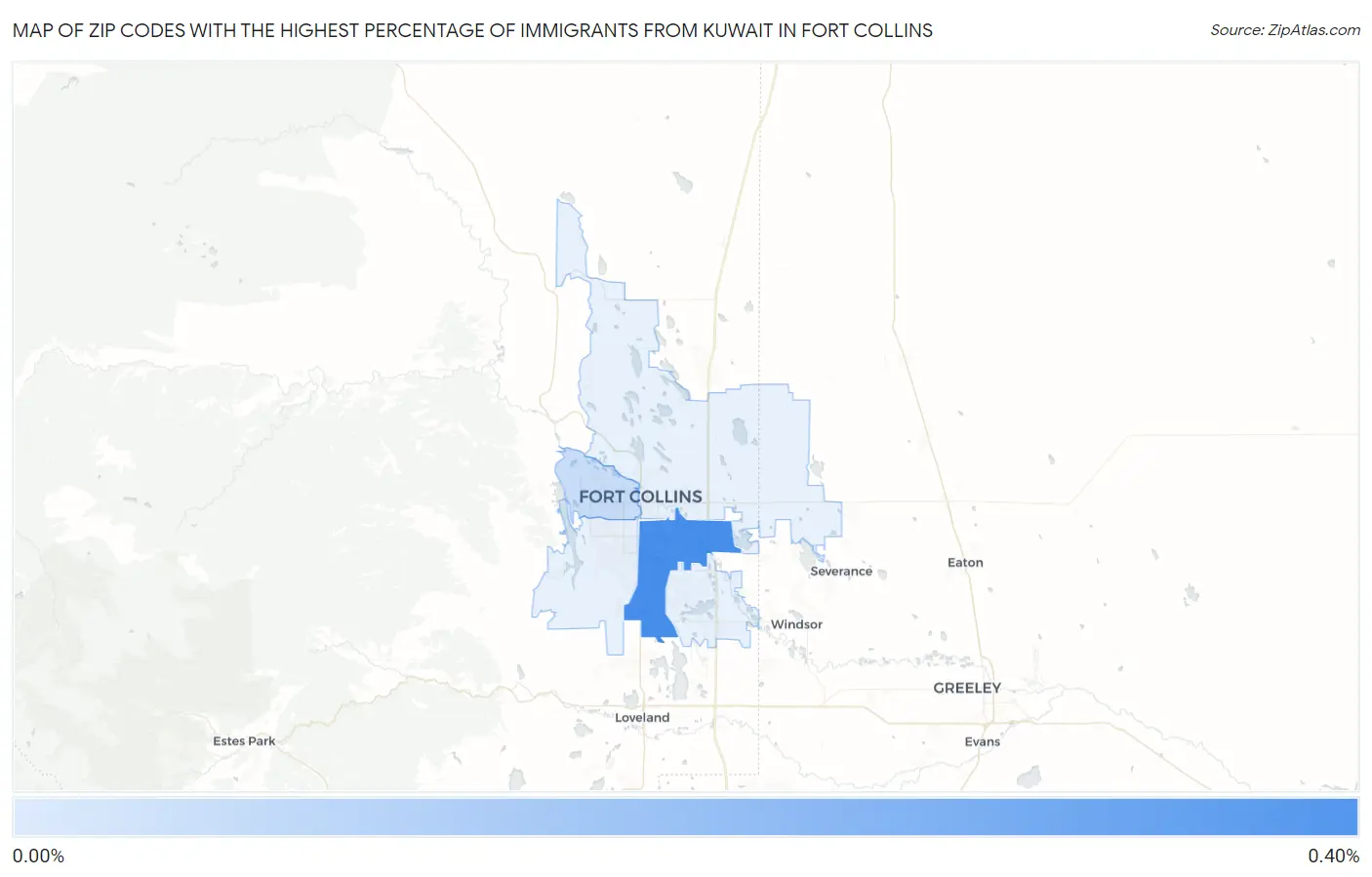 Zip Codes with the Highest Percentage of Immigrants from Kuwait in Fort Collins Map