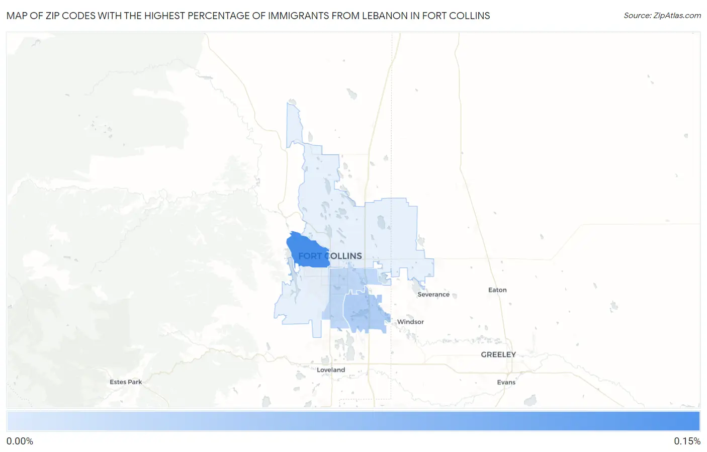 Zip Codes with the Highest Percentage of Immigrants from Lebanon in Fort Collins Map