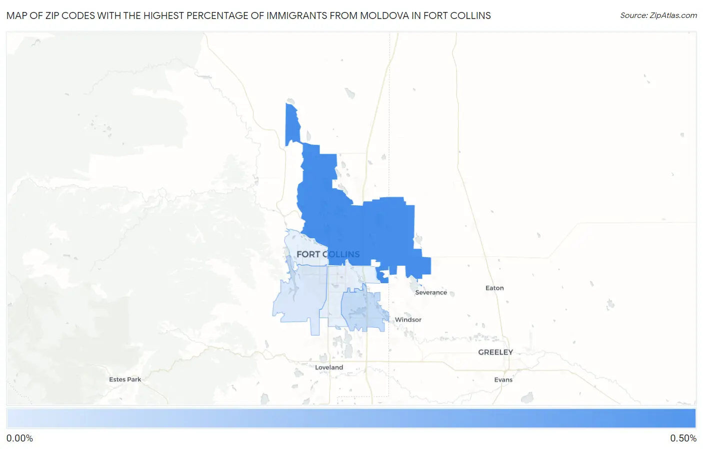 Zip Codes with the Highest Percentage of Immigrants from Moldova in Fort Collins Map