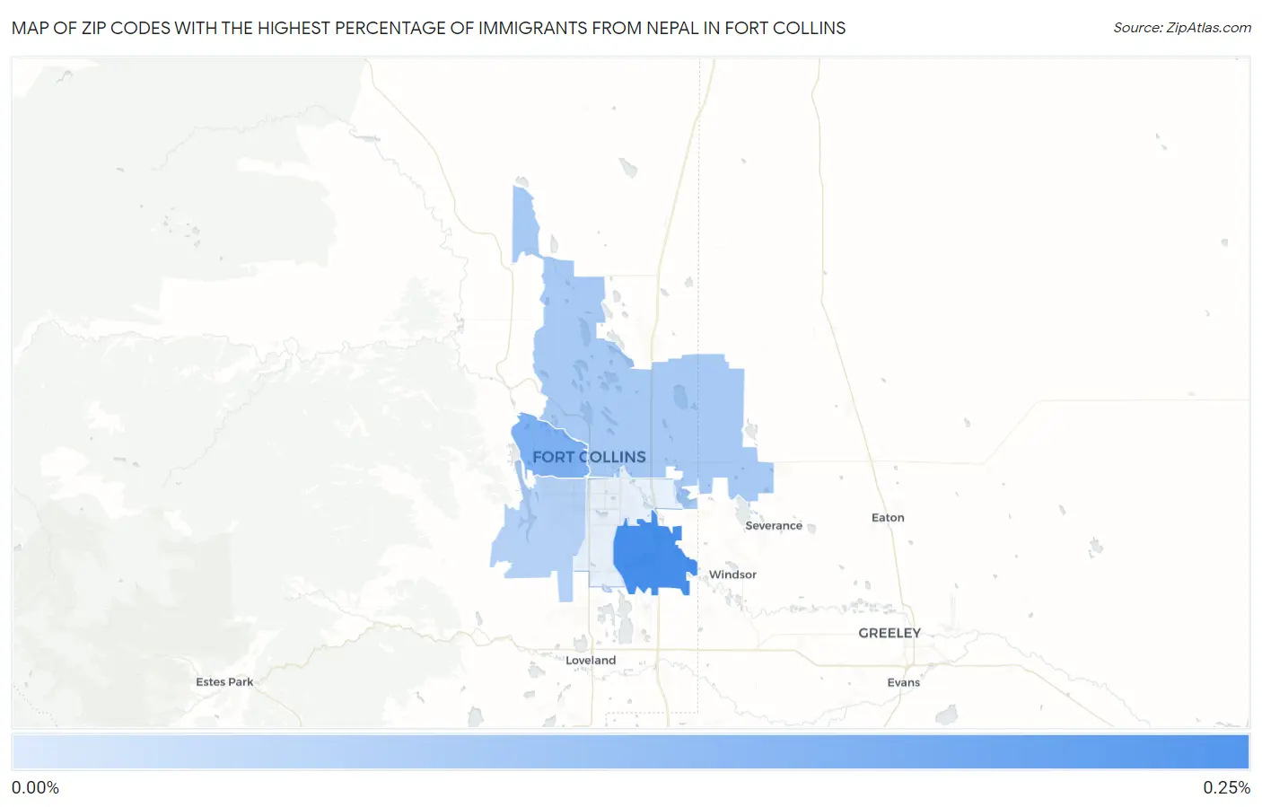 Zip Codes with the Highest Percentage of Immigrants from Nepal in Fort Collins Map