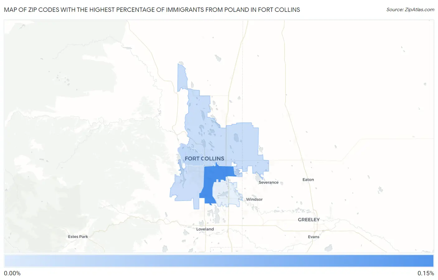 Zip Codes with the Highest Percentage of Immigrants from Poland in Fort Collins Map
