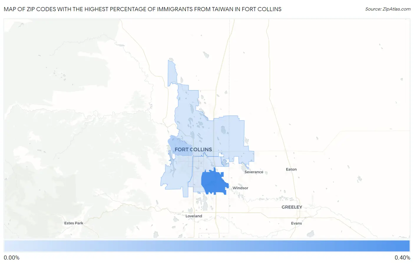 Zip Codes with the Highest Percentage of Immigrants from Taiwan in Fort Collins Map