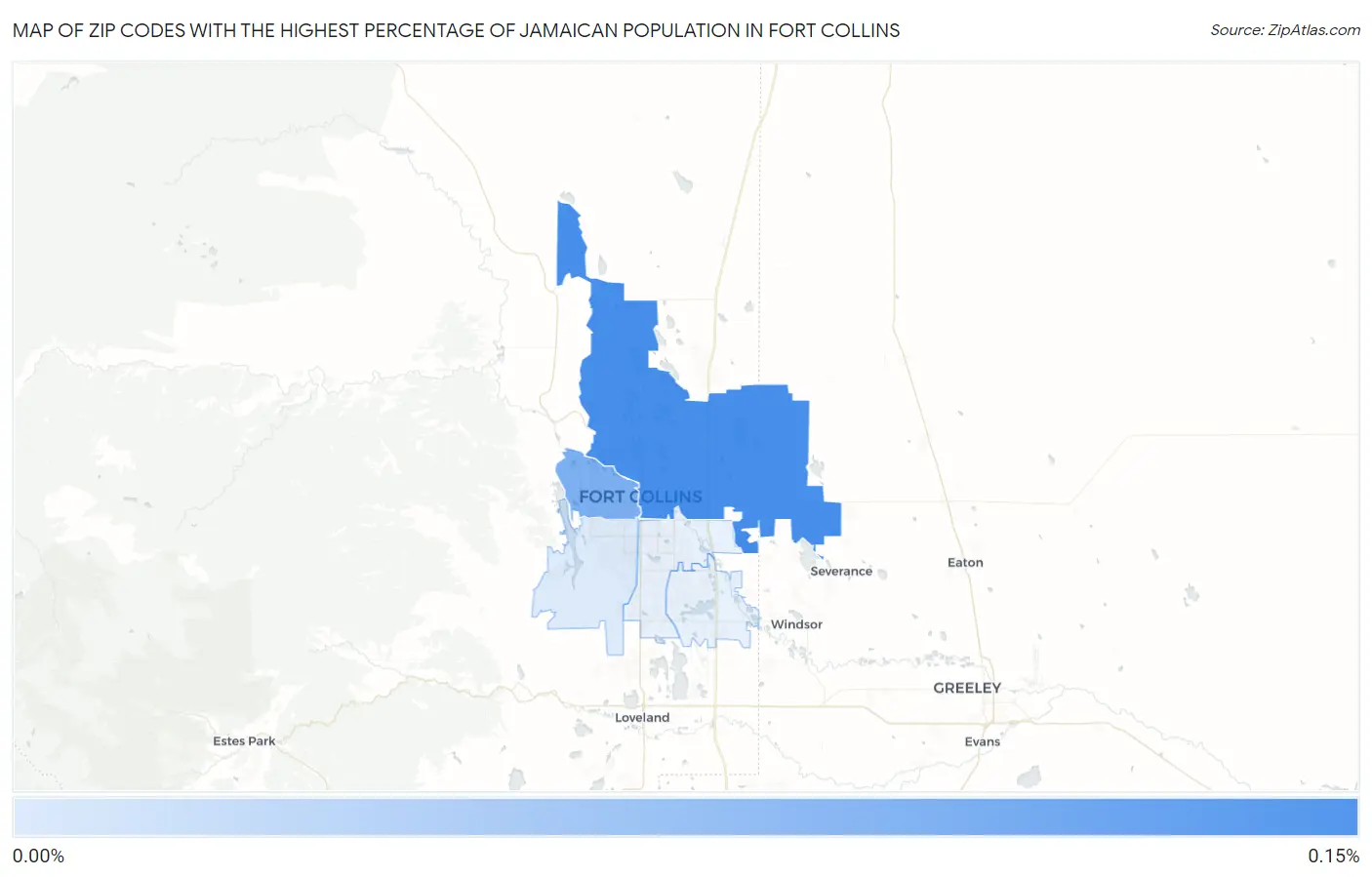 Zip Codes with the Highest Percentage of Jamaican Population in Fort Collins Map