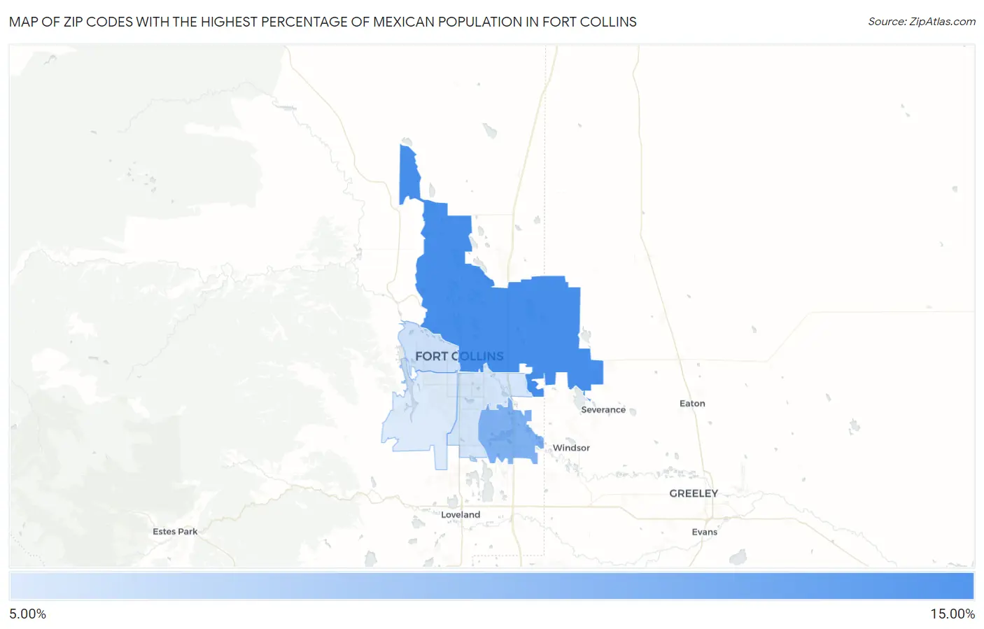 Zip Codes with the Highest Percentage of Mexican Population in Fort Collins Map