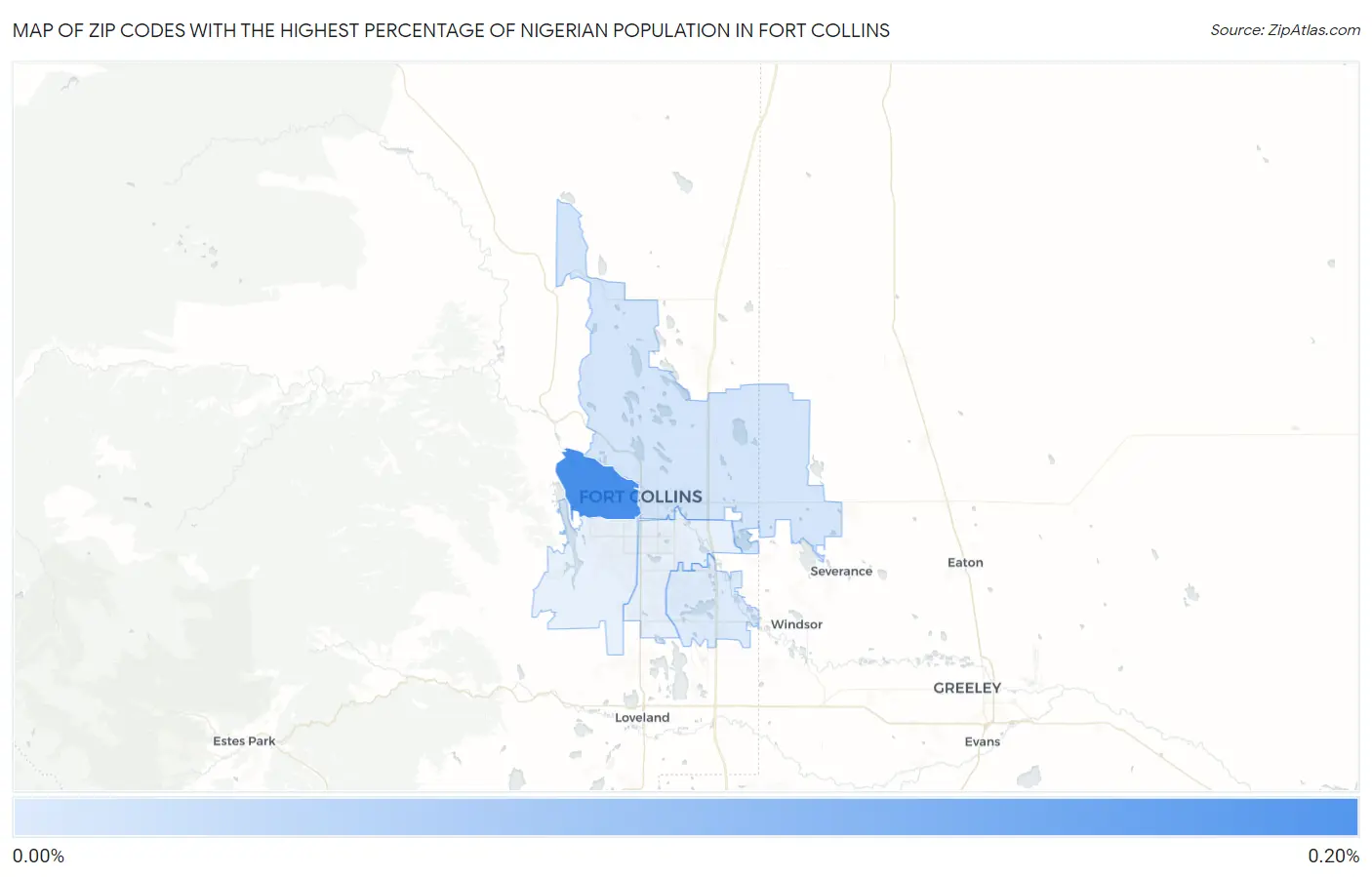 Zip Codes with the Highest Percentage of Nigerian Population in Fort Collins Map